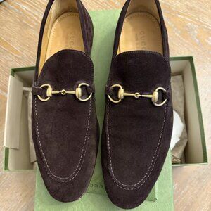 GUCCI Jordaan Horsebit Suede Loafers Brown Size 11